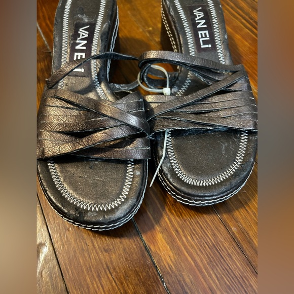 Van Eli Bronze Leather Strappy Wedge Sandals Size 8.5 M - Picture 9 of 12